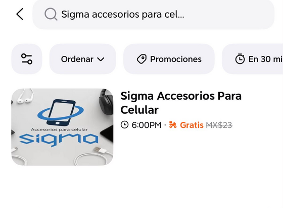 Paso 2: buscar Sigma Accesorios Para Celular en DiDi