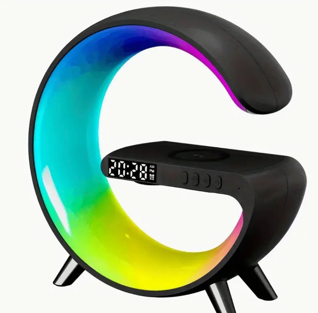 Bocina Bluetooth, Reloj, Cargador Inalámbrico, Lampara 4 En 1